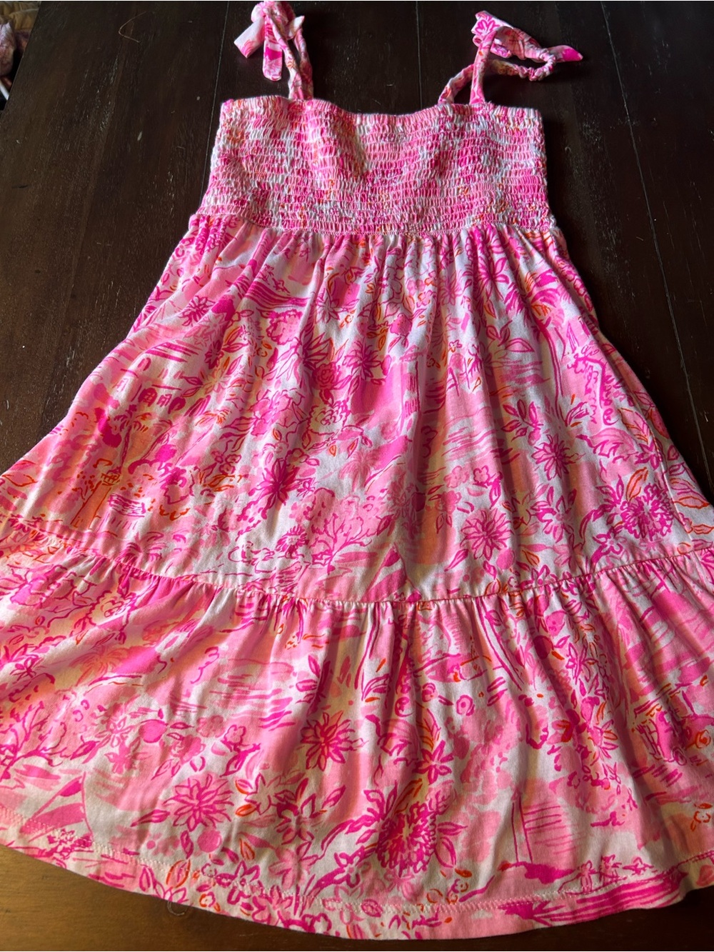 Lilly Pulitzer Pink & Coral Floral Tie-Shoulder Sundress